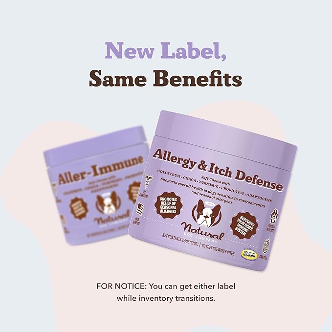 Natural Dog Company Allergy & Itch Defense Chews – Allergy Support for Dogs, Itch Relief, Skin, Coat & Gut Health with Probiotics, Colostrum & Salmon Oil, Grain-Free Dog Supplement, 90 ct