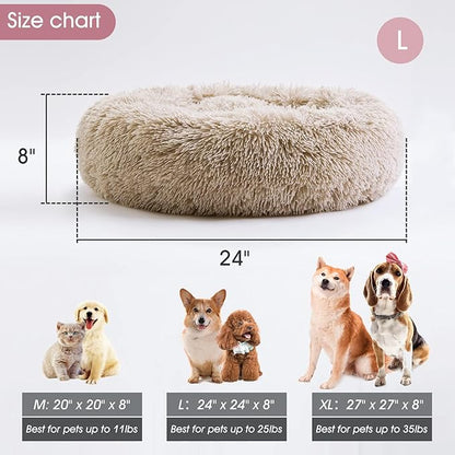 Calming Dog Bed & Cat Bed, Anti-Anxiety Donut Cuddler Warming Cozy Soft Round Bed, Fluffy Faux Fur Plush Cushion bed for Small Medium Dogs and Cats (20"/24"/27"/30")