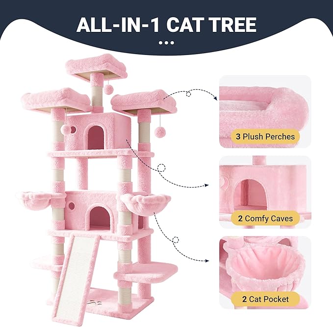 Allewie 82 Inches Large Cat Tree/House/XXL Tall Cat Towers for Big Feline/Scratching Post/Multi-Level Large Kitty Climbing Tree with Condo/Pink