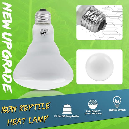 LUCKY HERP Heat Lamp Bulbs - 150W Reptile Heat Lamp 1 Pack, Daylight Basking Heat Lamp Bulbs for Reptile, UVA Heat Light Bulb for Reptiles, Amphibians, Bearded Dragons, Lizards, Turtles, Chickens