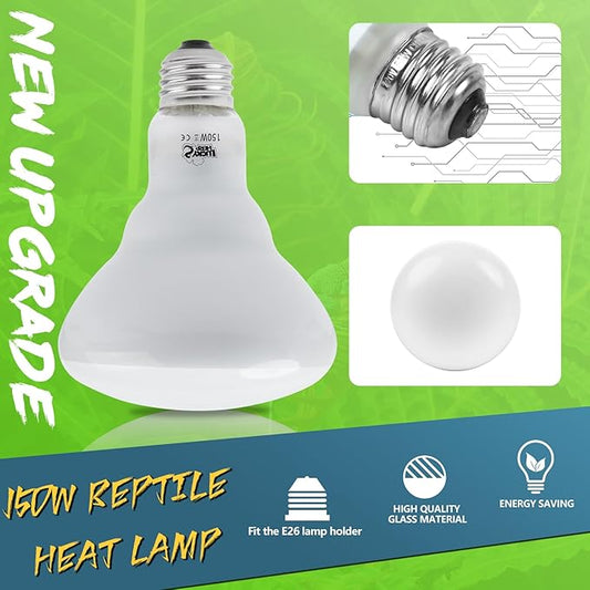 LUCKY HERP Heat Lamp Bulbs - 150W Reptile Heat Lamp 1 Pack, Daylight Basking Heat Lamp Bulbs for Reptile, UVA Heat Light Bulb for Reptiles, Amphibians, Bearded Dragons, Lizards, Turtles, Chickens