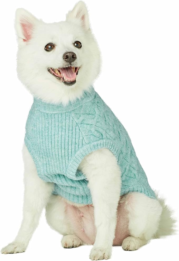 Blueberry Pet Classic Fuzzy Knit Dog Sweater, Crew-Neck Pullover Christmas Style in Heathered Jade, 12” Back Length, Cozy & Soft