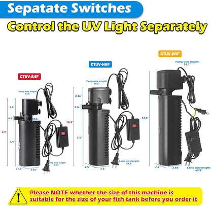 TARARIUM Small Aquarium Filter U-V for 10-45 Gallon Tank, 158GPH Fish Tank Filters for Betta Fish Tank Green Clean Machine, Internal Pump Filter for Turtle Tank Saltwater Freshwater Crystal Clear