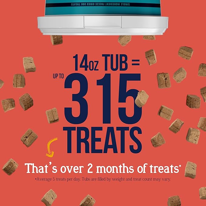 Stewart Beef Liver Dog Treats, 14 oz, ~315 Pieces, Freeze Dried Raw, Single Ingredient, 50% Protein Training Treats or Meal Topper in a Resealable Tub, Grain Free, Gluten Free