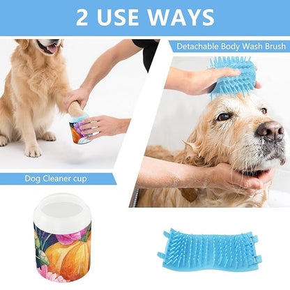 Dog Paw Cleaner Mudbuster Dog Foot Washer for Small Medium Large Dogs Cats Premium Pet Supplies Thanksgiving Pumpkins Flowers Colorful