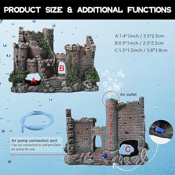 PTFJZ Aquarium Decorations- Castle Fish Tank Bubbler Decorations for Aquatic Pets to Breed Play and Rest Fish Decorations for Tank