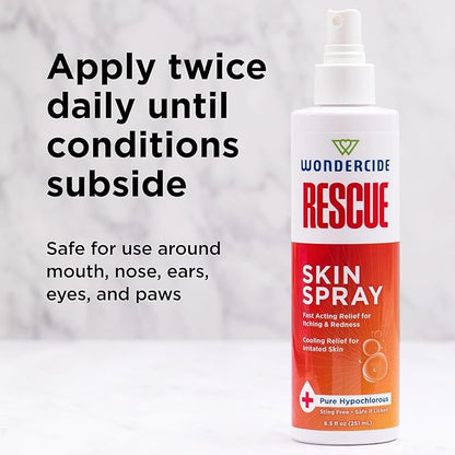 Wondercide Rescue - Skin Spray for Pets - Allergy Care, Rash, Redness, and Itch Relief for Dogs and Cats with Pure Hypochlorous - 8.5 oz