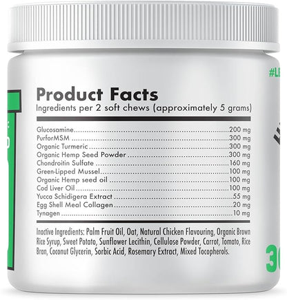 LEGITPET Hemp Hip & Joint Supplement for Dogs Soft Chews Made in USA Functional Glucosamine for Dogs Chondroitin MSM Turmeric Hemp Seed Oil Natural Pain Relief Mobility Advanced Joint 30 Treats