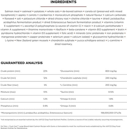 Go! Solutions Skin + Coat Care, Dry Dog Food, Large Breed Adult Salmon Recipe with Grains, 12 lb Bag