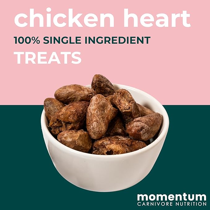 Momentum Carnivore Nutrition Freeze-Dried Chicken Heart Dog Treats & Cat Treats – Single-Ingredient, High-Protein, Grain-Free, Naturally Nutrient-Rich – Made in USA – 3.5 oz Bag