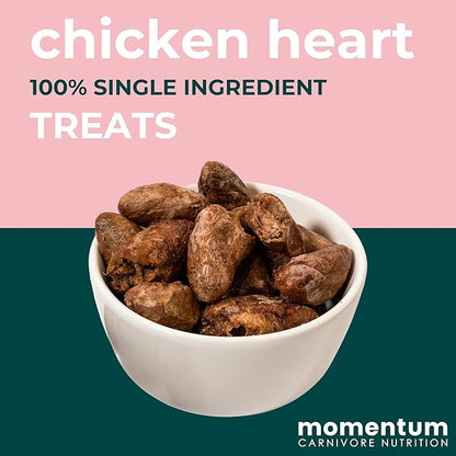 Momentum Carnivore Nutrition Freeze-Dried Chicken Heart Dog Treats & Cat Treats – Single-Ingredient, High-Protein, Grain-Free, Naturally Nutrient-Rich – Made in USA – 3.5 oz Bag