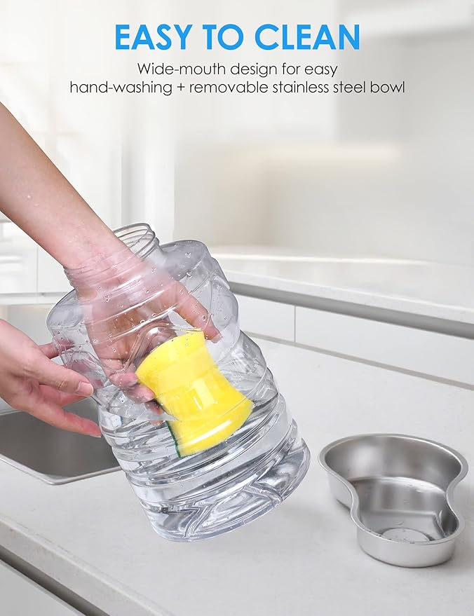 1.7 Gallon Automatic Dog Water Dispenser【Wide Mouth for Easy Hand-in Cleaning】【Removable Stainless Steel Bowl】, Gravity Refilling Large Capacity for Cats and Dogs, Multi-Pet Homes