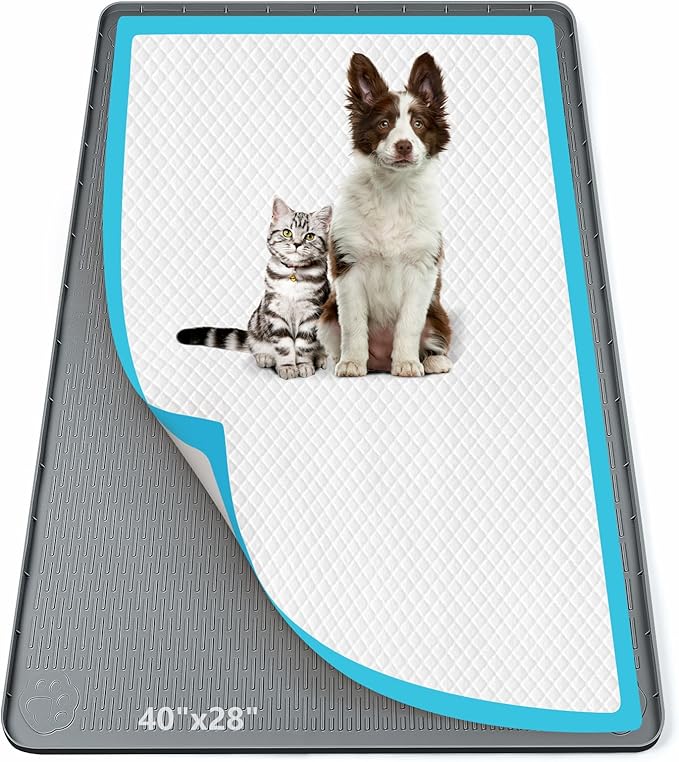 Pee Pad Holder for Dogs, 40" x 28" Silicone Pee Tray Mat Leak-Proof, High Edge, No Spill Pet Pad Holder for Puppy, Cat, Rabbit, Training Pads for Floor Protection, No Pee Pads (Dark Grey)