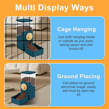 Auto Gravity Food Dispenser for Cage Hanging, 41OZ Capacity Hanging Automatic Pet Cage Feeder, Food Bowl for Cats Dogs Rabbit Ferret Chinchilla Bird Hedgehog Guinea Pig (Dark Blue)