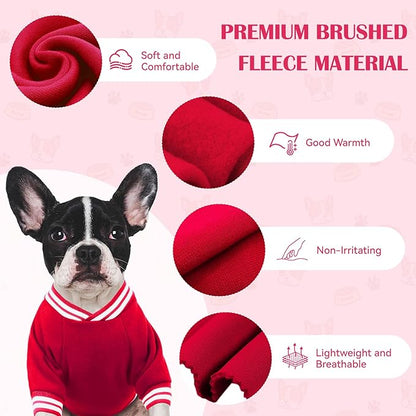 Dog Sweater Brushed Fleece Baseball Jacket Soft Warm Pet Sweatshirt Dog Sweaters for Small Dogs Puppy Sweater Boy Girl Pet(Red-XS)