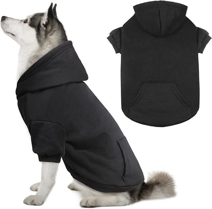 Solid Soft Brushed Fleece Dog Hoodie Sweatshirt with Pocket - Large Dogs (Black-XXL)