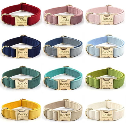 Personalized Velvet Dog Collars with Pet Name Phone Number Engraved, Custom Adjustable Soft Collar with Metal Buckle for Small Medium Large Dogs, Dog Leash and Bow Tie Available -Pink Purple