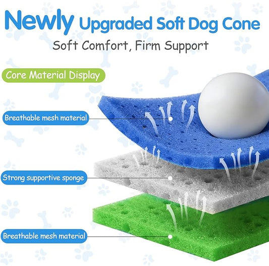 Upgrade Soft Dog Cone Collar, Dog Cone Alternative to Stop Licking After Surgery, Adjustable Comfy Cones for Small/Medium/Large Dogs, Light-Weight Mesh Fabric Elizabethan Collars-XXL