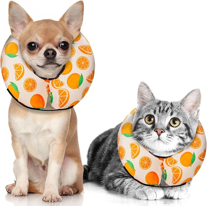 MIDOG Inflatable Dog Cone Alternative for After Surgery - Soft Protective Donut Collar Prevents Licking, Comfortable Recovery E-Collar Alternative for Small Medium Large Dogs (Orange,XS)