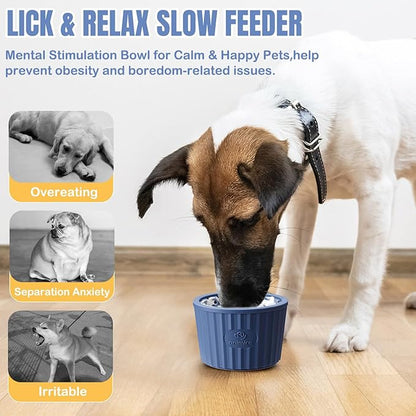 Dog Lick Bowl, Anxiety Relief Dog Licking Mat Freezer Treat Dispenser, Non-Slip Anti-Choking Silicone Slow Feeder Lick Bowl for Small Medium & Large Breed Dogs, BPA Free(Deep Blue,M-L)