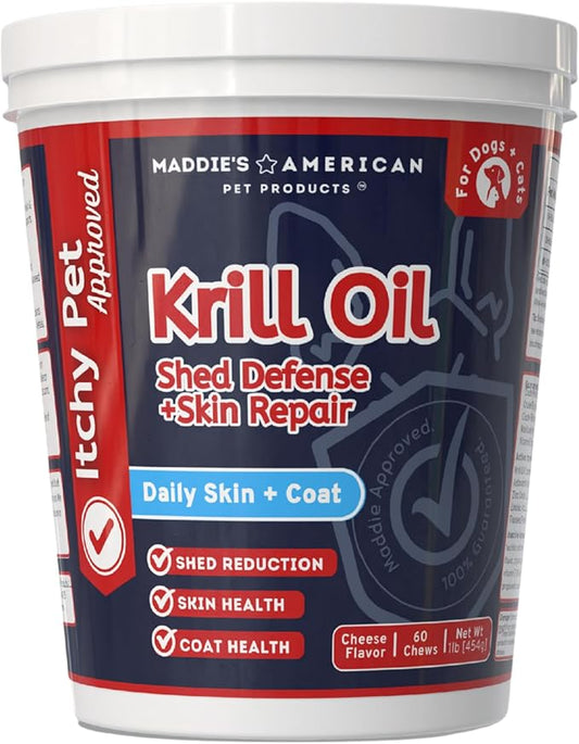Itchy Pet Approved Krill Oil Bites - Up to 240 Day Supply - Hypoallergenic Skin & Coat Supplement - Shedding & Allergy Support for Dogs & Cats (2 Pack, Cheese)