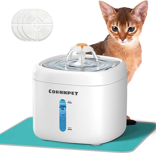 Cat Water Fountain 74Oz/2.2L - Dogs Drinking Waterer Bowls Indoor - Pet Water Fountain - Ultra Silent - Kitten Drinking Fountains with 3 Filters and 1 Mat
