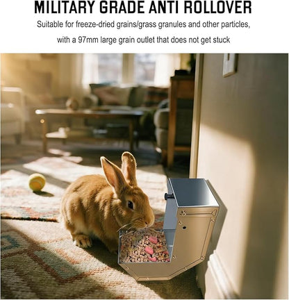 Small Animal Gravity Feeder 4 Pcs - Stainless Steel Pet Feeding Rabbits Feeder, Anti-Corrosion Durable with Sliding Lid for Indoor Outdoor Cage Use