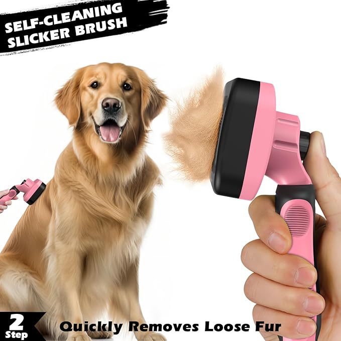 3PCS Self Cleaning Slicker Brush & Pet Grooming Rake & Flea Comb for Dogs,Cats and Horses | Double-Sided Dematting Comb & Skin Friendly Deshedding Grooming Tool | Pet Supplies (Light Pink)