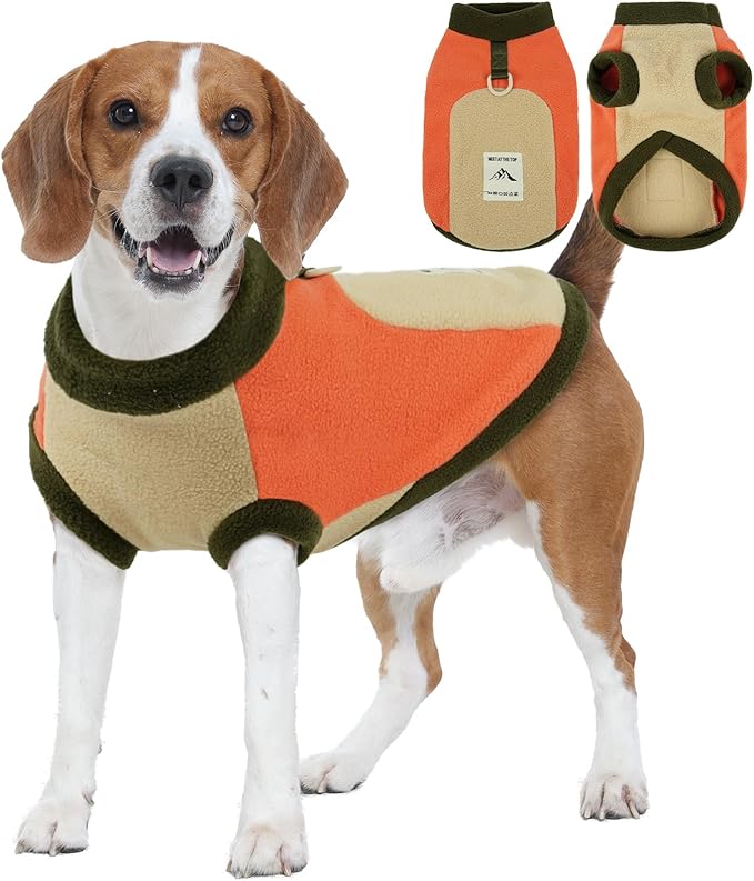 Dog Thermal Sweater, Cozy Fleece Coats with Leash Ring,Cold Weather Sweatshirts for Medium Breeds,Indoor & Outdoor, Comfortable & Stretchy,Machine Washable,Orange,Size 2XL