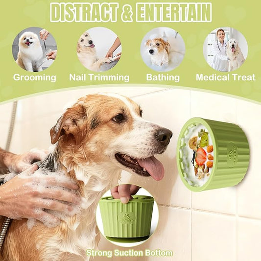 Dog Lick Bowl, Anxiety Relief Dog Licking Mat Freezer Treat Dispenser, Non-Slip Anti-Choking Silicone Slow Feeder Lick Bowl for Small Medium & Large Breed Dogs, BPA Free(Green,S)