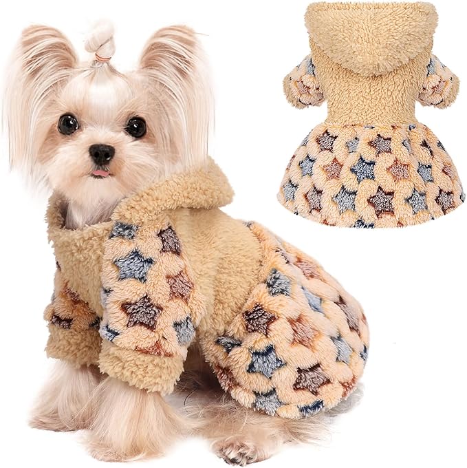 Dog Hoodie Dog Sweater Winter Puppy Clothes for Small Dogs Boy Girl Pet Hoodies Cold Weather Doggie Coats Fall Doggy Sweatshirt for Chihuahua Yorkie Cat Sweater Costume, Khaki, M