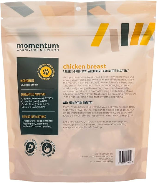 Momentum Carnivore Nutrition Freeze-Dried Chicken Breast Dog Treats & Cat Treats – Single-Ingredient, High-Protein, Grain-Free, Lean & Easily Digestible – Made in USA – 3 oz Bag