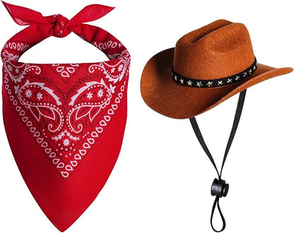 choyaxo Pet Cowboy Costume Halloween Costumes for Dogs Cat Cowboy Hat with Bandana Scarf (Small)