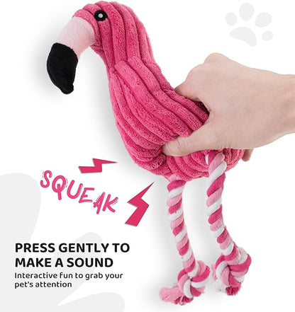 Squeaky Dog Toys - Plush Dog Toys with Soft Durable Fabric for Small Medium Large Breeds, Interactive Tug of War Rope Chew Toys, Teeth Cleaning, Dental Care, and Keep Dogs Busy (Flamingo-Red)