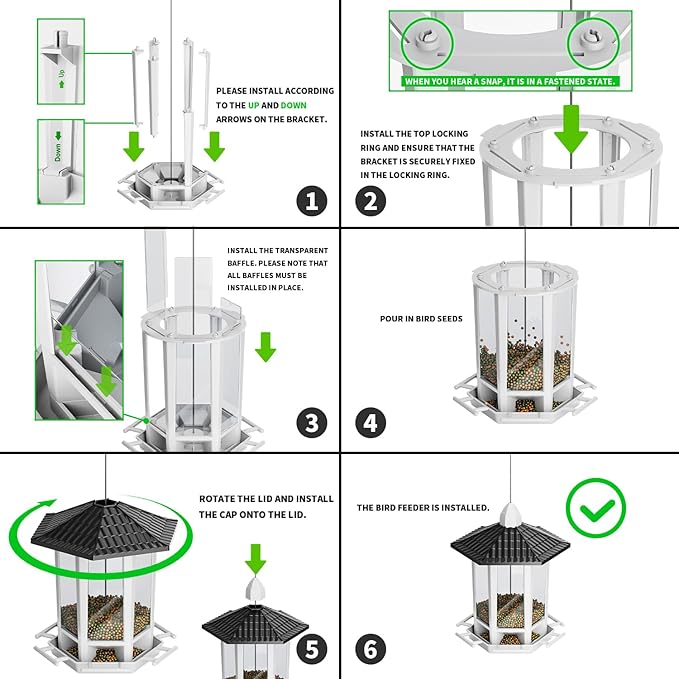 Birdream 2 Pack Bird Feeders for Outdoor Hanging, Retro Pagoda Design Fun Installation Bird Feeder, Attracting Wild Birds Chickadees Goldfinches Cardinals Finches and Sparrows - Black&White