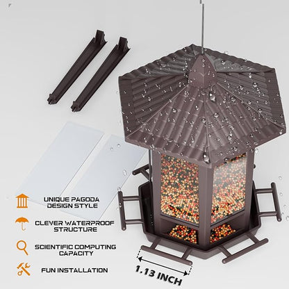 Birdream Hanging Bird Feeders for Outdoor, Fun Installation Pagoda Design Wild Birdfeeder, Attracting Wild Birds Sparrows Finch Cardinal Goldfinch Chickadee - Brown