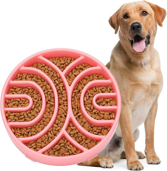 WHIPPY Slow Feeder Bowl Anti-Choking Maze Anti-Slip Interactive Puzzle Feeder Pet Bowl for Large Medium Dogs, Pink