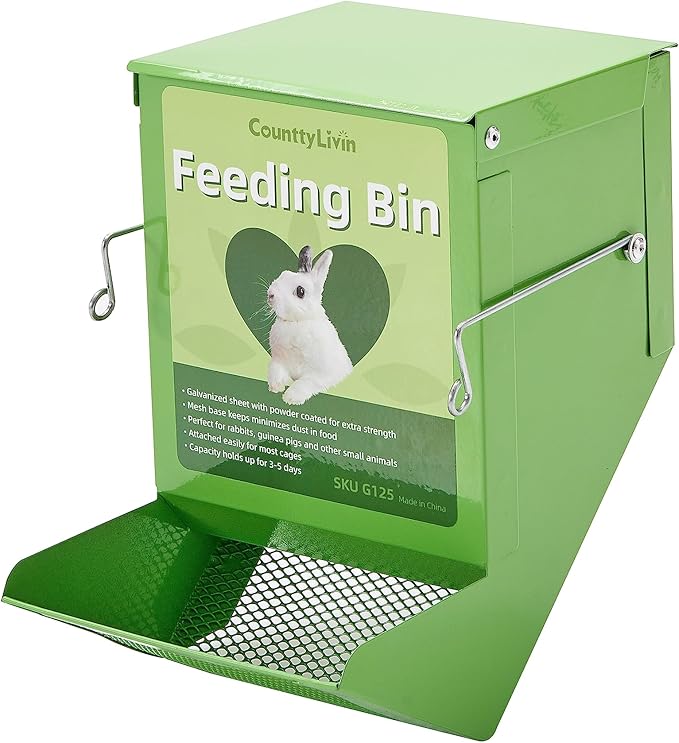 CounttyLivin Metal Small Animal Feeder with Lid, Heavy Duty, Large Capacity Food Dispenser, Great for Rabbits, Guinea Pigs, Chinchillas and Other Small Animals. (4.6 inch, Green)