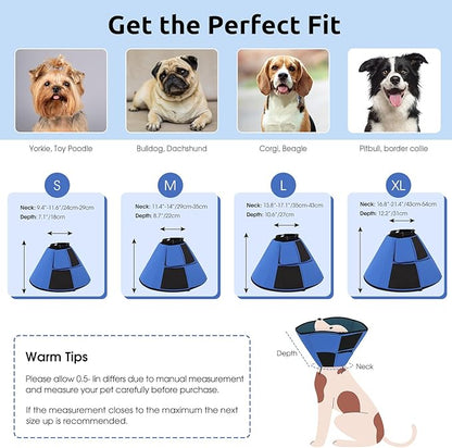 Queenmore Dog Cones for Large Dogs, Soft Dog Cone for Large Breeds, Cone for Dogs After Surgery, Adjustable Elizabethan Collar for Pet to Prevent Licking Wounds, Blue L