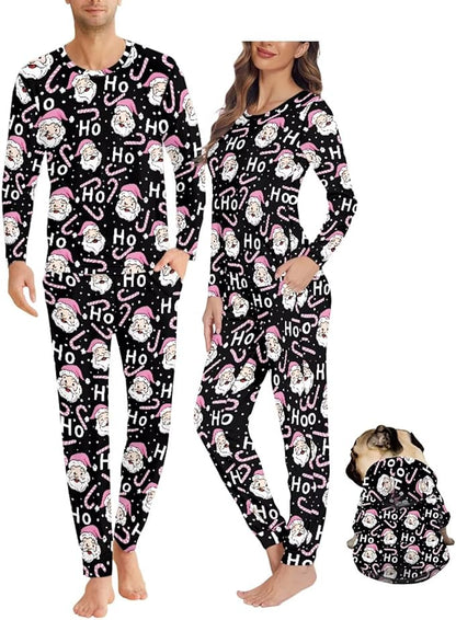 Christmas Family Pajamas Matching Sets with Pockets Dog Costumes for Small Dogs Long Sleeve Sleepwear Plus Size