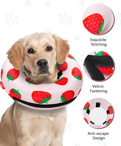 MIDOG Inflatable Dog Cone Alternative for After Surgery - Soft Protective Donut Collar Prevents Licking, Comfortable Recovery E-Collar Alternative for Small Medium Large Dogs (Strawberry,S)