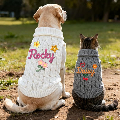 Personalized Hand Embroidered Names Dog & Cat Sweater, Custom Puppy Winter Clothes with Name, Personalized Christmas Dog Sweaters for Small &Large Pets, Birthday Xmas Gifts