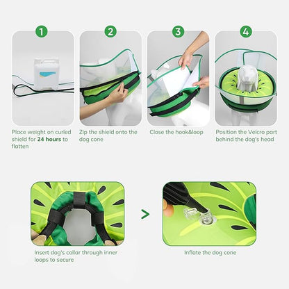 Raised Inflatable Dog Cone After Surgery - Adjustable Recovery Donut Collar with Neck Strap and Removable Anti-Licking Shield - Soft Dog Cone Alternative for Small Medium Large Dogs (Kiwi,XXL)