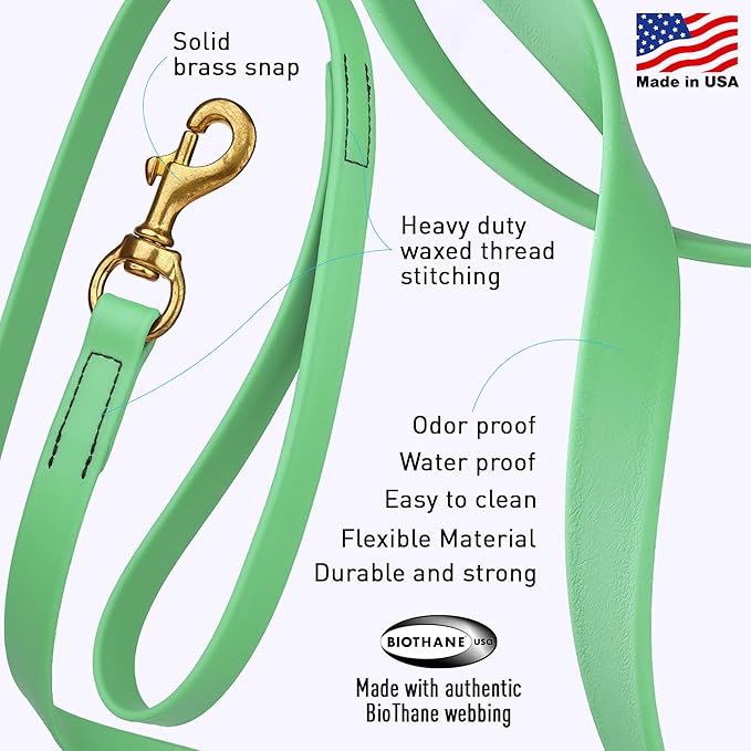 Viper Biothane K9 Working Dog Leash Waterproof Lead for Tracking Training Schutzhund Odor-Proof Long Line with Solid Brass Snap for Puppy Medium and Large Dogs, 20ft Sea Foam Green