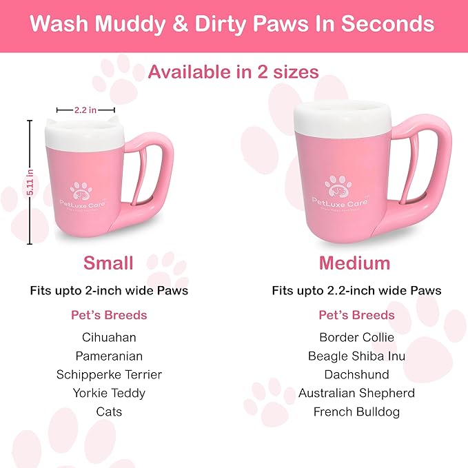 Dog Paw Washer Kit - Includes Paw Cleaner Cup, Towel, Pet Bath Brush & Moisturizing Balm - Dog Foot Washer for Muddy Paws, ideal for Small & Medium Dogs (Pink, Small)