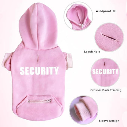 Dog Hoodie for Large Dogs Glow-in-The-Dark Security Dog Sweater Sweatshirt Hooded Soft Brushed Fleece WinterClothes with Dual Pocket Zip Puppy Hoodies Pink XXL