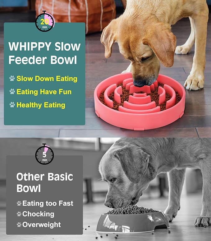 WHIPPY Large Slow Feeder Dog Bowls for Large Medium Dogs Anti-Chocking Slow Feeding Maze Dog Food Bowl Slow Eating Interactive Bloat Stop Puzzle Bowl,Pink
