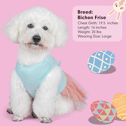 cyeollo Easter Dog Dresses Cute Cartoon Eggs Tulle Dress Holiday Dog Clothes for Small Dogs