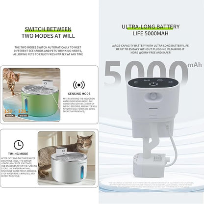 Wireless Cat Water Fountain Stainless Steel, 135oz/4L Cat Fountain, Battery Operated, Cordless Pet Water Fountain for Cats & Dogs with Motion Sensor, Ultra Quiet Pump, 12 Filters (Green, 4L)