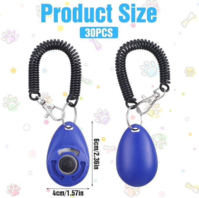 30pcs Dog Training Clickers with Wrist Strap,Multicolor Pet Training Clicker Cat Clicker Bird Clickers for Dogs Cats Horses Birds Behavioral Training Accessories